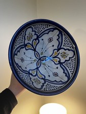 Moroccan Ceramic Plate Bowl Pottery Spanish Salad Pasta Bowl • 8 inches • 
