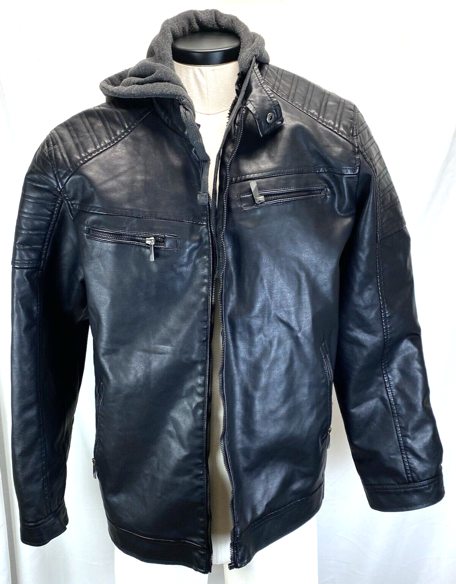 G&O Fashion Men's XL Removable Hood Biker Jacket Black PU G&O Fashion Men's XL Removable Hood Biker Jacket Black PU