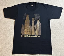 Vintage 90’s Chicago The Windy City T-shirt Black Large Screen Stars USA Made