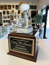 GOLF TROPHY 16 YEAR  PERPETUAL BOBBLEHEAD 9 1/2" TALL FREE HEADER ENGRAVING @