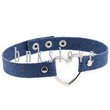 Women Girls Gothic Punk Denim Heart Shape Adjustable Choker Collar Necklace