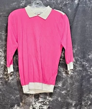 Junior Accent - 3/4 Sleeve Pink and White Collared Pullover - Size Medium