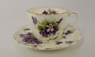 Hammersley England Mokkatasse Veilchendekor handbemalt