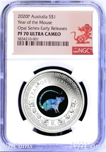 2020 Australia OPAL LUNAR Year of the MOUSE 1 oz Silver Proof Coin NGC PF70 ER 