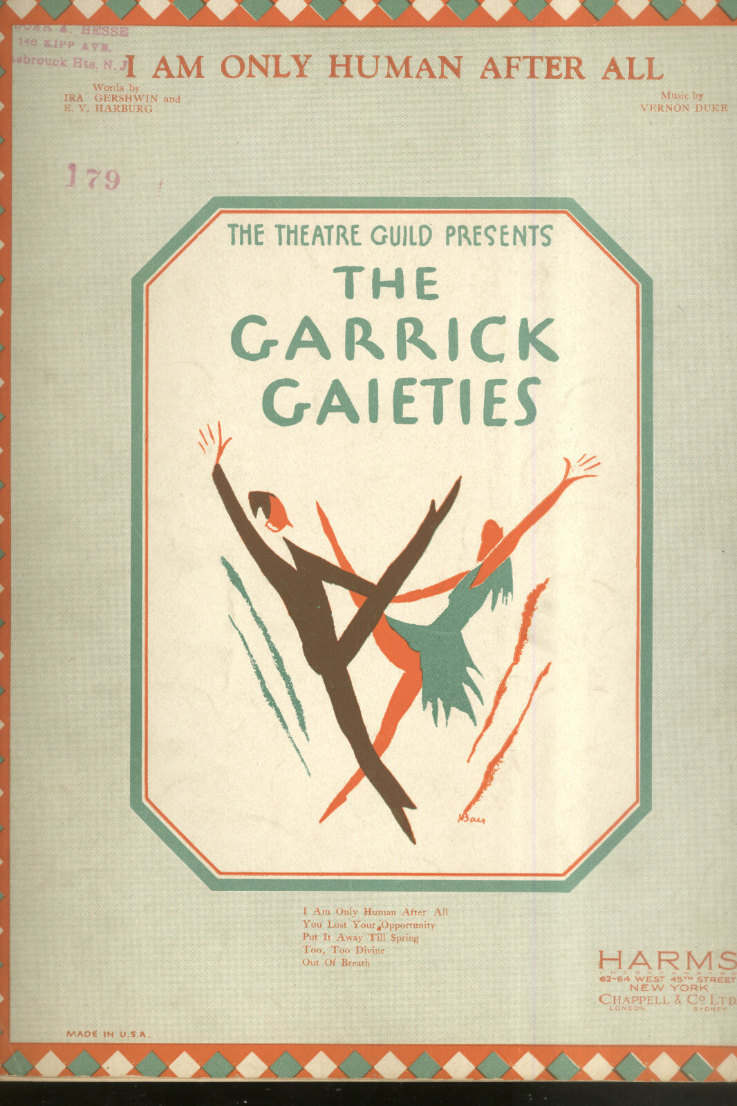 GARRICK GAIETIES Broadway Show Sheet Music 