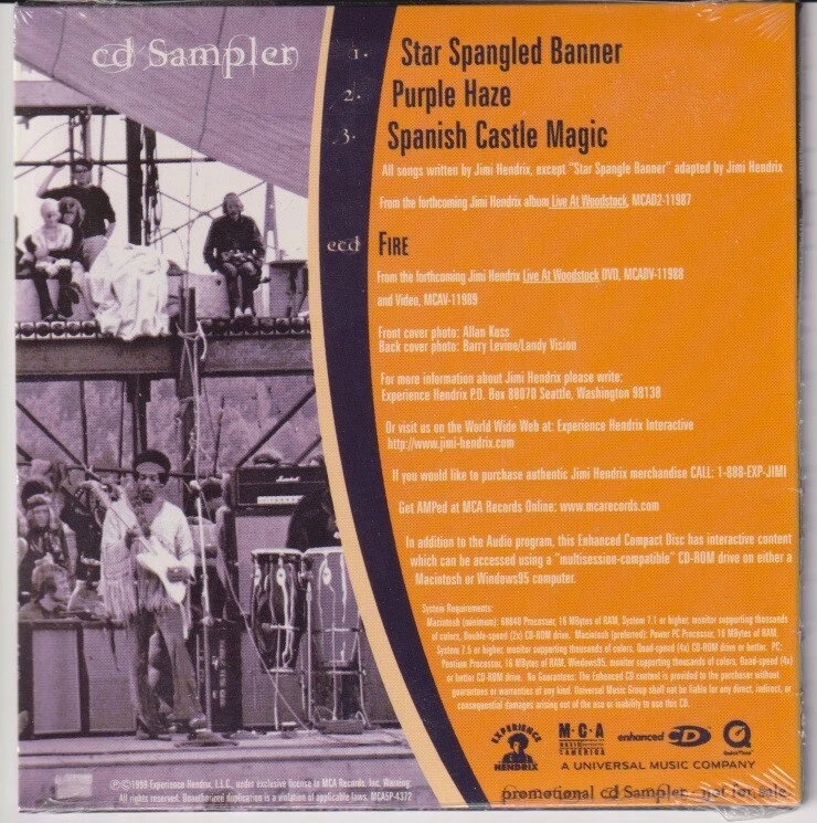 Jimi Hendrix – Live At Woodstock - Import 3 Track enhanced Promo CD 1999 neu ! - Bild 2 von 2