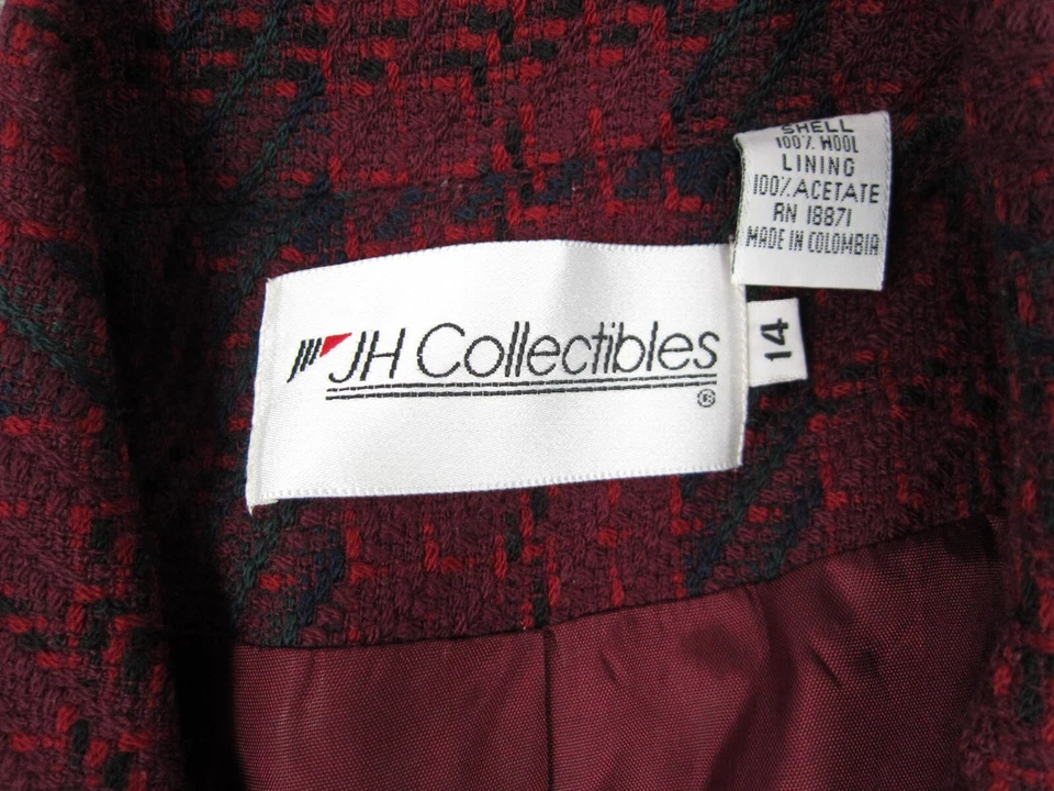 Jaqueta Vintage JH Collectibles Feminina Tamanho 14 Vermelho Verde 100% Lã Houndstooth - Imagem 3 de 4