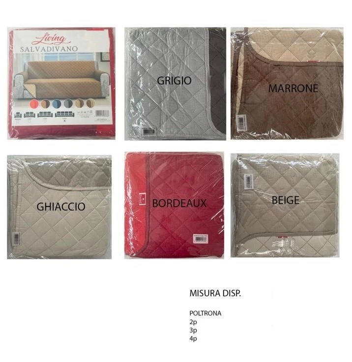 Copridivano salvadivano 2,3,4 posti Copri poltrona tinta unita doubleface trapun - Immagine 2 di 3