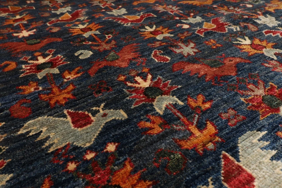 Blue 4x6 ft Birds Area Rug Wool Natural Colors Afghan Hand Knotted Rug bedroom - Image 4 of 4