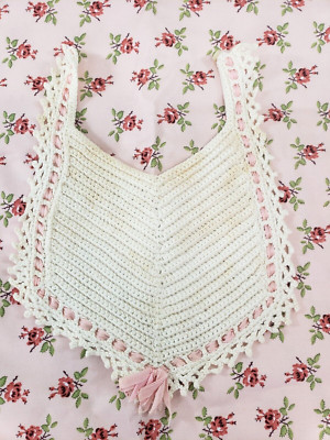 Vintage  Doll Collar Bib Crochet Pink & White French German Antique Doll