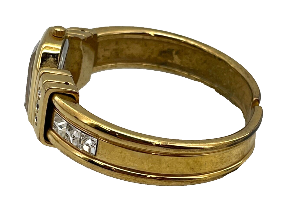 Pierre Jacquard Gold Tone Cuff Watch Rhinestones Metal Band  display picture 1