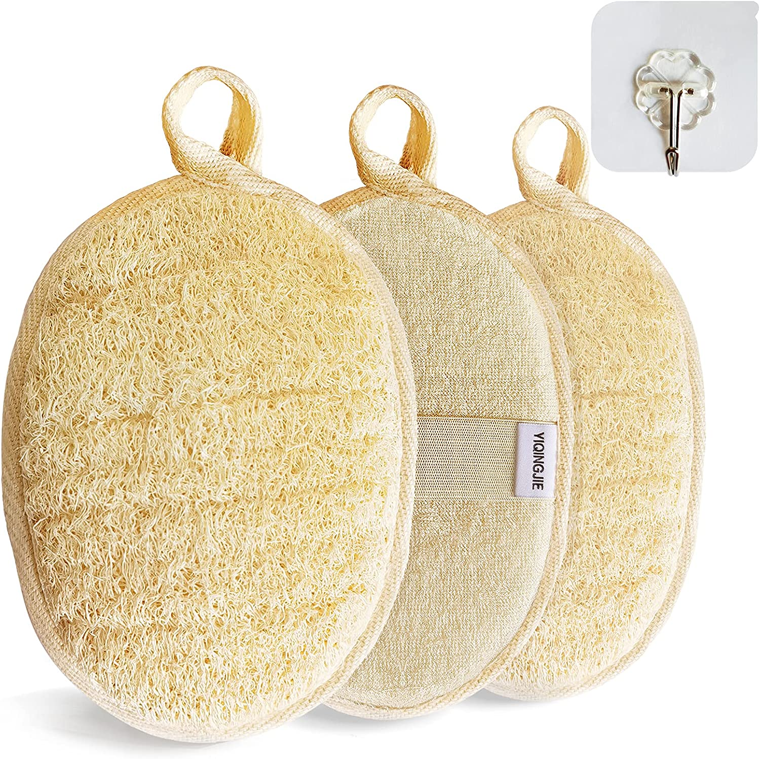 Eco-Friendly Natural Loofah Sponge Body Scrubber Pack of 3 for Gentle Exfoliation