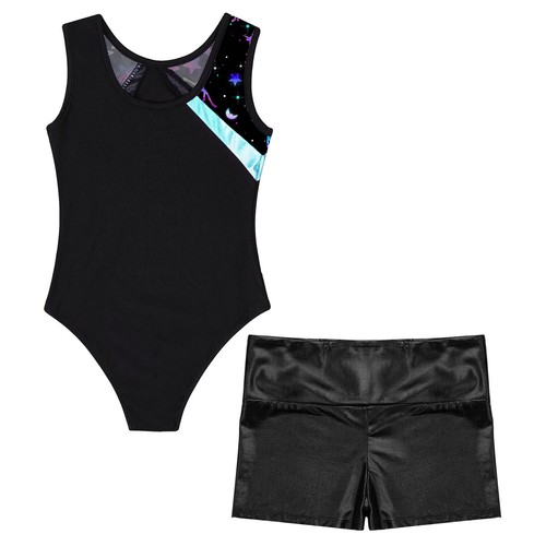 Kids Girls Bodysuit Performance Jumpsuit With Shorts Set Sport Rompers Dance - Picture 30 of 58