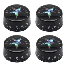 4x Acrylic Bass Guitar Knobs Volume Tone Control Knobs Black Inlaid Abalone Star