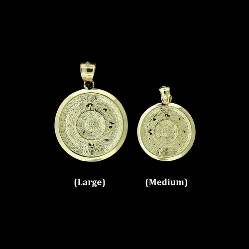 Real 10K Yellow Gold Diamond Cut Aztec Calendar Charm Pendant - 2 Sizes - 第 11/12 張圖片