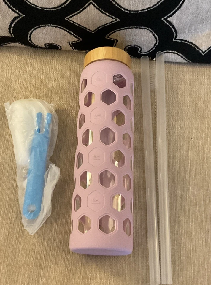 Botella de agua de vidrio de 32 oz sin BPA con funda de silicona - Dos pajitas y kit de limpieza Foto 4 de 4