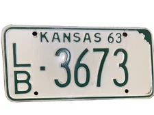 1963 Kansas  License Plate # LB-3673 Original Condition.
