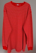 Army Red Brand Men Long Sleeve Crew Neck Cotton Blend Shirt Red White Stripe 3X