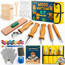Wood Carving Whittling Kit for Kids: Round-Tip Knife Set with Storage Bag