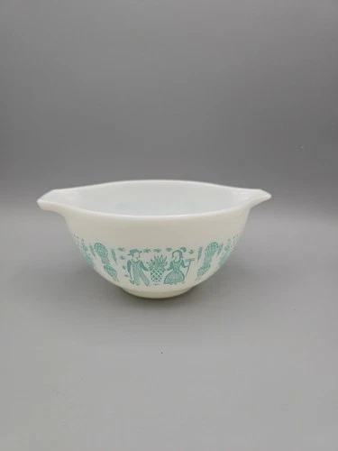Vint Pyrex 1 1/2 Pt Amish Butterprint Cinderella Bowl 441 Turquoise on White 6"