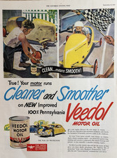 1947 Veedol Motor Oil Tide Water Associated Co Cleaner Smoother VTG Print Ad