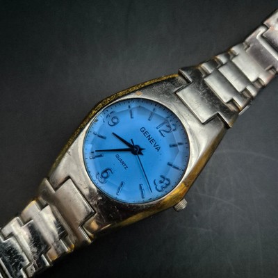 GENEVA Damen Uhr   Edelstahlgehäuse mit blauem Zifferblatt