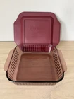 Vtg Pyrex Cranberry 222-R 2qt Square 8x8x2 Baking Dish With Handles + 222-PC Lid