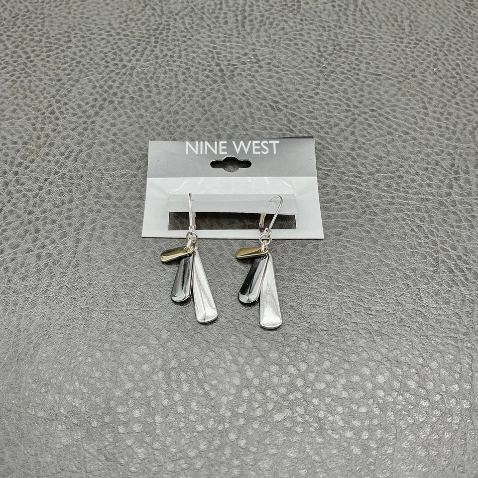 Brincos de gota Nine West pendurados em tom de prata e ouro joias modernas da moda feminina - Imagem 2 de 4