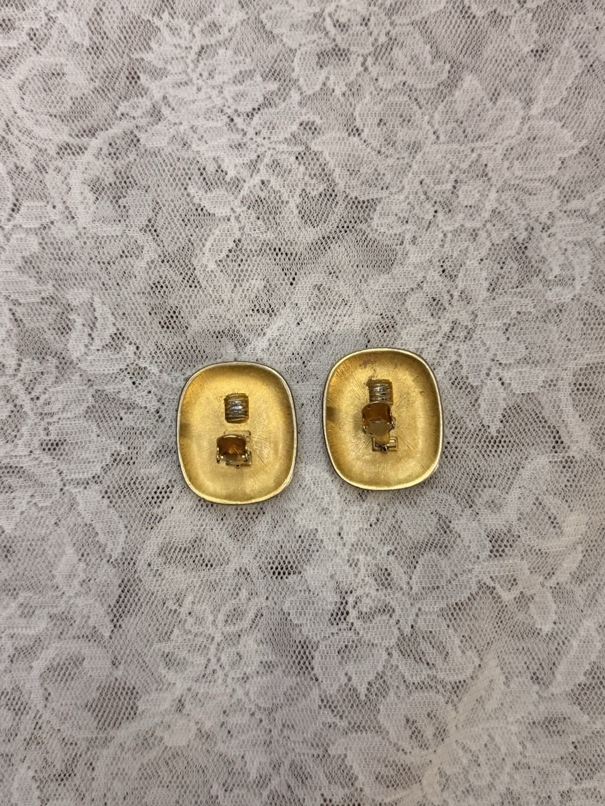 Trifari Gold-Tone Rectangular Button Earrings w B… - image 6