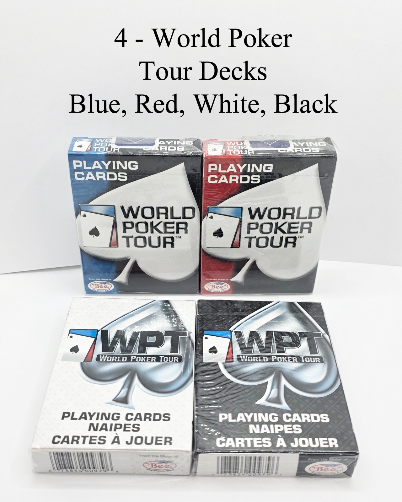 4-Decks WPT World Poker Tour Playing Cards -Black White Blue Red New and Sealed