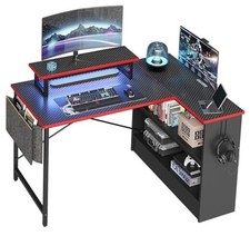  L Shaped Gaming Desk with Storage Shelves, 42 Inch Black 3d Carbon Fiber