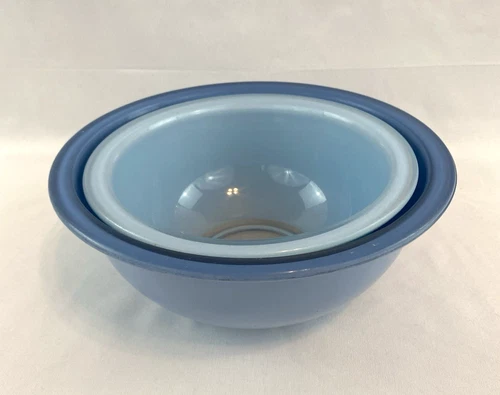 2 Pyrex Vintage Moody Blues nesting mixing bowl 322-7" + 323-8.5" Clear base