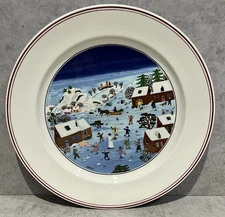 Villeroy & Boch Naif Christmas Dinner Plate 10.5" Folk Art Ice Skating