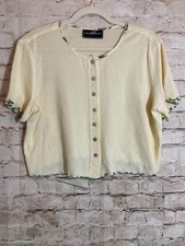 Vintage Molly Molly Baby Tee Top XL Butter Yellow Sage Lettuce Trim Boxy Cropped