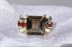 Nicole Miller Smoky Quartz & Garnet Vintage Sterling Silver Ring Size 6.5