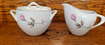 #ad Vintage Dawn Rose Sugar Lid Creamer Japan 1960#x27;s Silver Rim $18.99