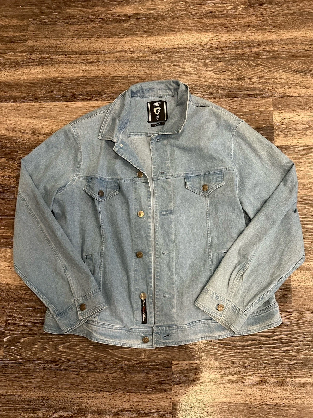 Fried Denim Denim Jacket Light Wash Button Front Collared XL