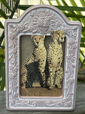 vintage-style, rose-pink picture frame features a delicate,cast-stone. 4.5 X6.5 