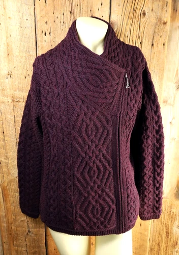 Aran Crafts Ireland Merino Wool Cable Knit Sweater Dark Maroon Women's Size XXL
