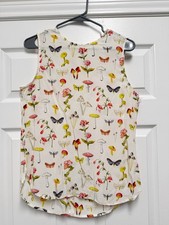 Equipment femme 100% Silk Ivory Sleeveless Top Mushroom Butterfly Floral Tank- S