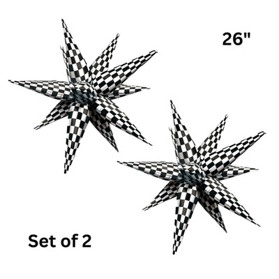 AiRise Magic Starburst 26'' Black & White Checkered Balloon Set of 2 Air Only