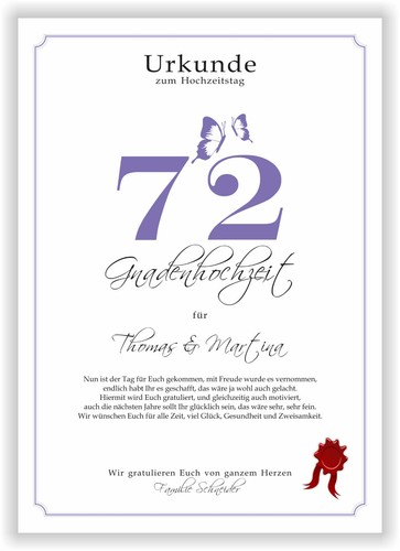 Hochzeitstag Geschenk Urkunde 1-80 Hochzeitstag Ehejubiläum wählbar - Bild 505 von 567