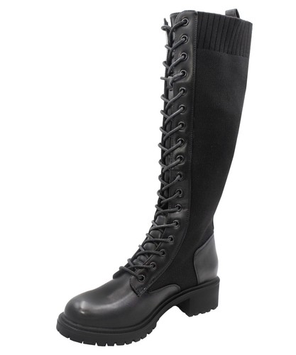 Ladies Sock Knee High Boots Womens Lace Up Chunky Stretch Calf Riding Shoes Size - Picture 4 of 10