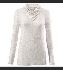 CAbi Sawyer Cowl Neck Soft Long Sleeve Top Thumbholes in Oatmeal/Beige Sz Small