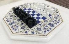 White Marble Chess Set Top, Marble Octagon Chess Set, Lapis Floral Art Gift Her