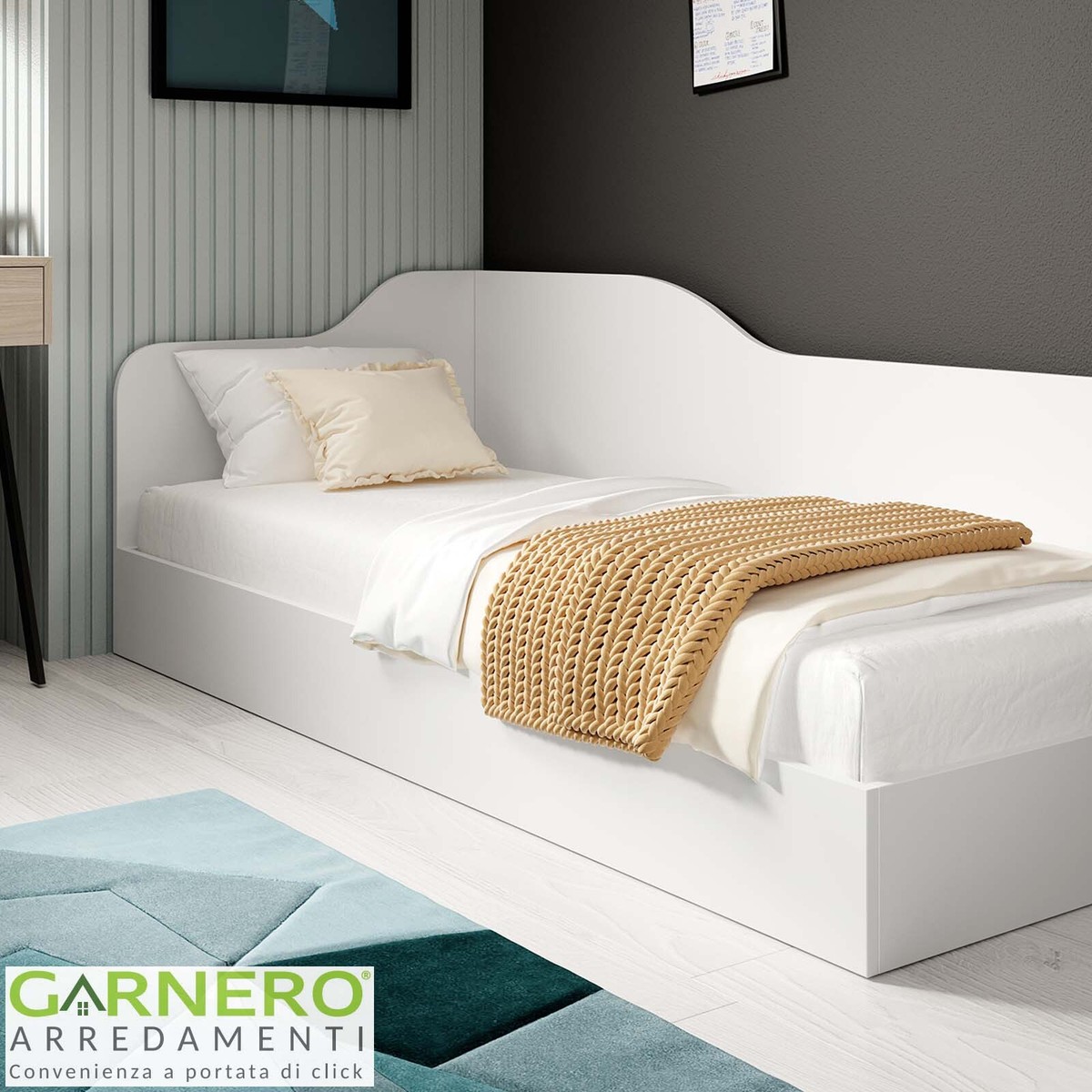 Letto singolo piazza moderno contenitore 82x190cm bianco opaco