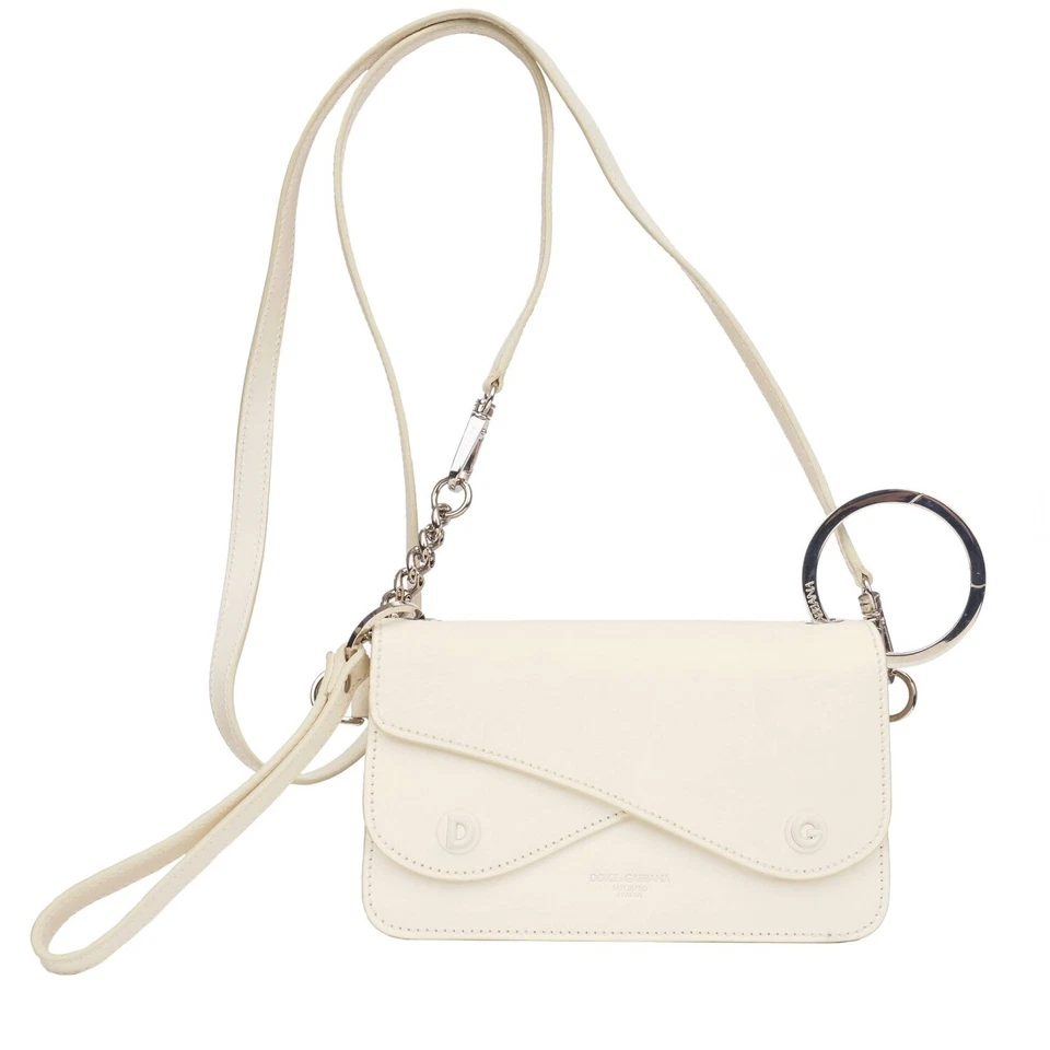 DOLCE & GABBANA Sac Crossbody En Cuir Avec Logo DG Chaîne Et Sangle Blanc - Photo 3/4