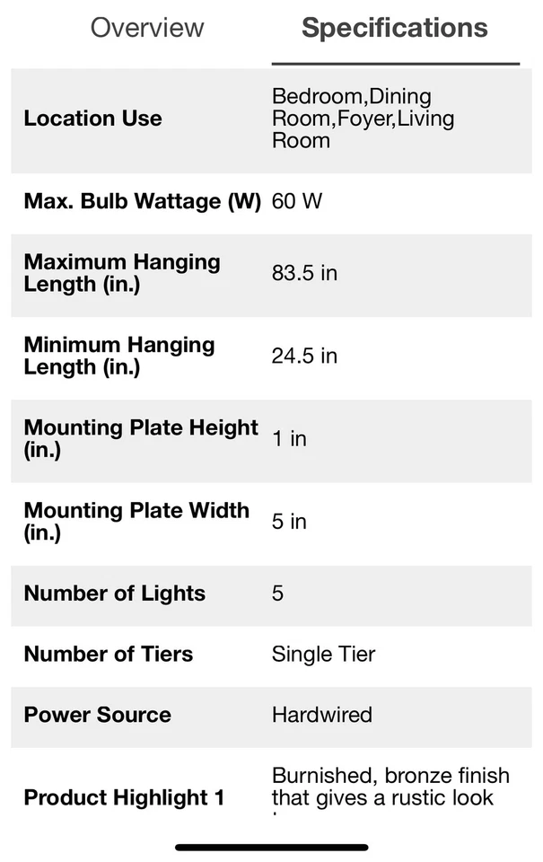 Hampton Bay Pavlen 5 luces 23 pulgadas Candelabro colgante de bronce rústico Foto 4 de 4
