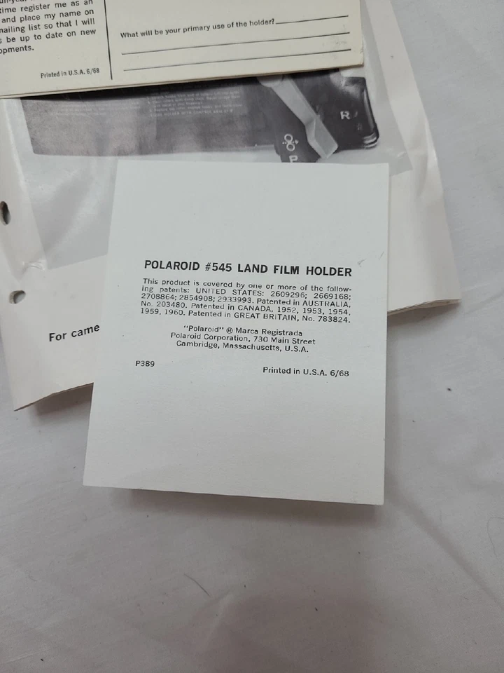 Polaroid 4x5 Land Film Holder #545 With Box and Manual and Registration Card  - Image 4 of 4