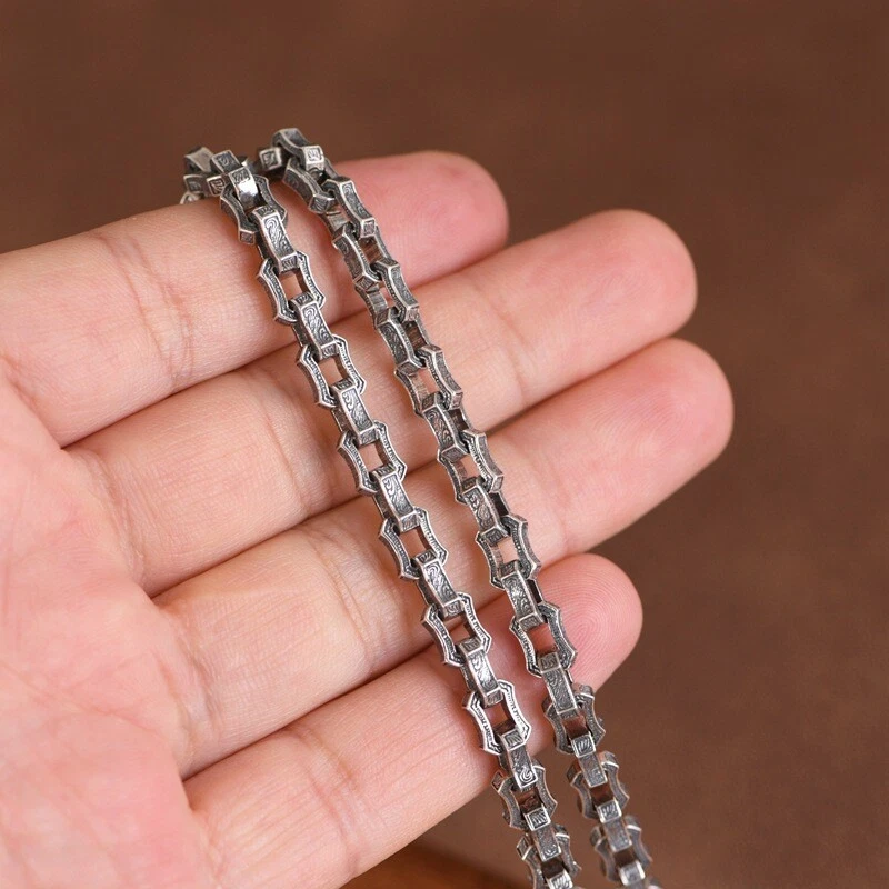 DE COLECCIÓN Pesado S925 Plata Esterlina GRABADO Hueso de Dragón ENLACE Cadena Cierre de Barril Foto 3 de 4